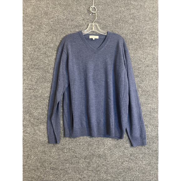 Turnbury Mens Merino Wool Pullover Sweater Size Large Blue V Neck Preppy Classic - Picture 1 of 10